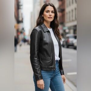 90s Leather Jacket 30s Inspired VTG Ann Taylor PM Size Heavy Cowhide Biker